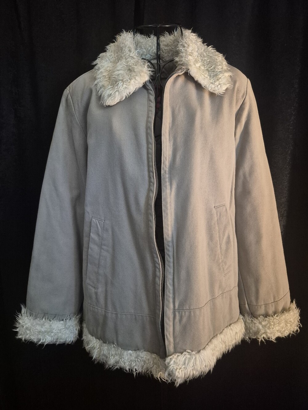 Esprit Cream Faux-Shearling Trim Y2K Jacket